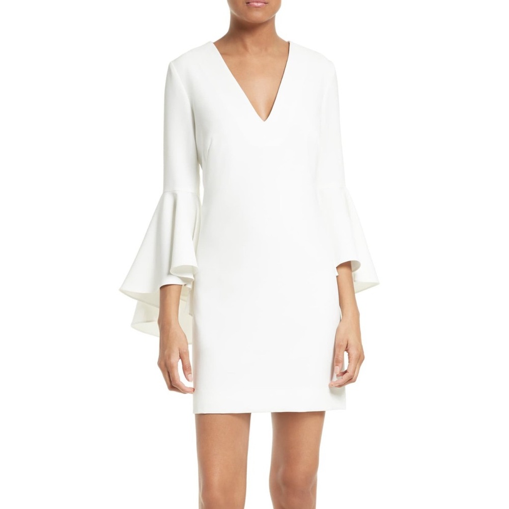 Milly Ivory V-Neck Shift Dress Bell Sleeve Mini